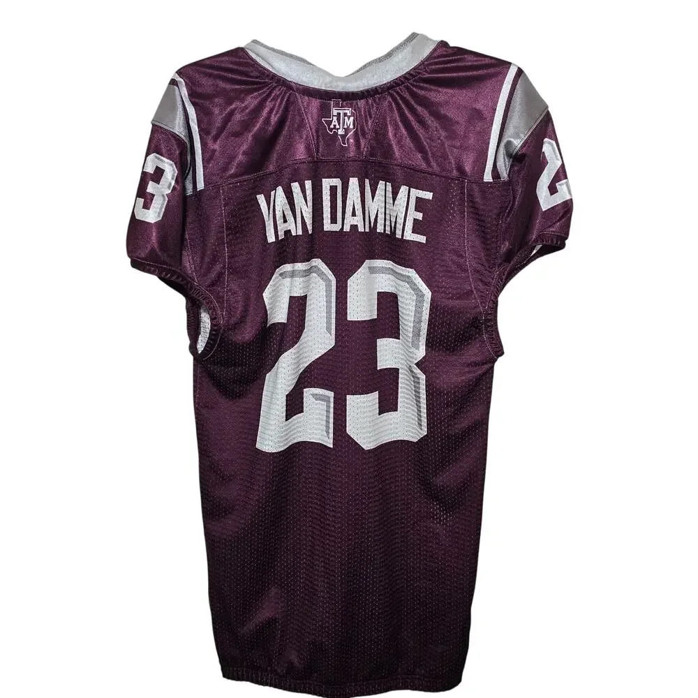 Maroon White Adidas Texas A&M Aggies Van Damme Football Jersey Men's L Large